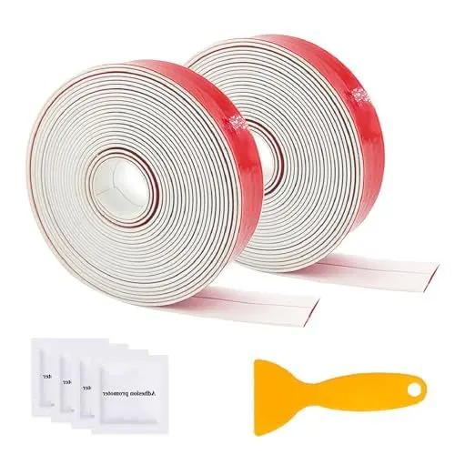 Produktbild: pangdapengpeng 2 Stück Dichtungsband Selbstklebend, Fugendichtband Wasserdicht, Badewannen-Dichtstoffstreifen mit Schaber für Badezimmer, Toilette, Küche, Wandecke (Weiß)