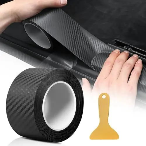 Produktbild: pangdapengpeng Carbon Folie Auto, 5 cm x 5 m Einstiegsleisten Schutz, Selbstklebend Auto Einstiegsleisten Schutz mit Kunststoffschabern für Die Meisten Autos wie SUVs und Limousinen (Schwarz)