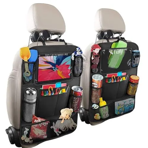 Produktbild: Pangogogo 2er-Pack Rückenlehnenschutz Auto Kinder -65 * 45cm Sitzschutz Auto Rückenlehne inkl. iPad-Schutztasche| 600D Oxford Stoff Wasserdicht & Leicht zu Reinigen Rücksitzschoner