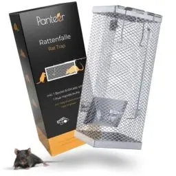 Produktbild: Panteer SCHÄDLINGSMEISTER XXL Rattenfallen Set - Lebendfalle - Effizient für Ratten, Mäuse, kleine Nagetiere, Schneller 0,2 - Sek -Verschluss, Vollverzinkt, Inkl. Handschuhe & Köder