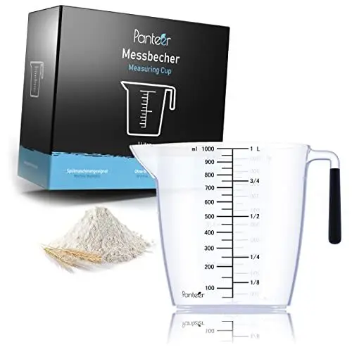 Produktbild: Panteer® Messbecher 1L BPA-frei – Hitzebeständig und Spülmaschinenfest bis 90°C – Ideal für Küche & Backen – Kunststoff Messbecher