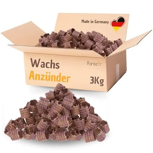 Produktbild: Panteer ® Wachs Kaminanzünder Grillanzünder 3kg – NEU! Holzwolle Alternative für Kamin & Grill Umweltfreundlich & rauchfrei Kohleanzünder aus Wachs & Leinen, Made in Germany
