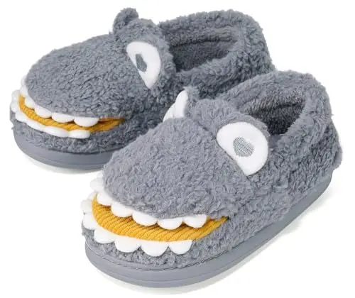 Produktbild: Pantoffeln Kinder Hausschuh Mädchen Jungen Plüsch Baumwoll Weich und Warme Cartoon Winter Slippers Grau 14-15=22-23EU
