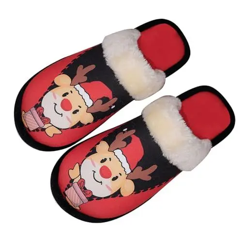Produktbild: Pantoffeln Weihnachten Damen Perfekt Bei Kalten Fußböden Frottee Pantoffeln mit Rutschfester Gummisohle Bei Plüsch Warme Paare Slippers Weich Wollähnliche Für Drinnen Und Draußen Damenschuhe Gefüttert