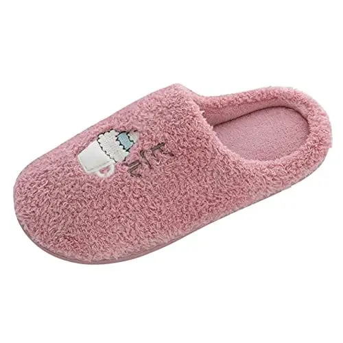 Produktbild: Pantoletten Damen Mit Absatz Hallenschuhe Paare Frauen Slip Furry Flat Winter Round Toe Keep Warm Hausschuhe Schuhe Sandalen KorkfußBett Damen Badelatschen 37 (Hot Pink, 40)