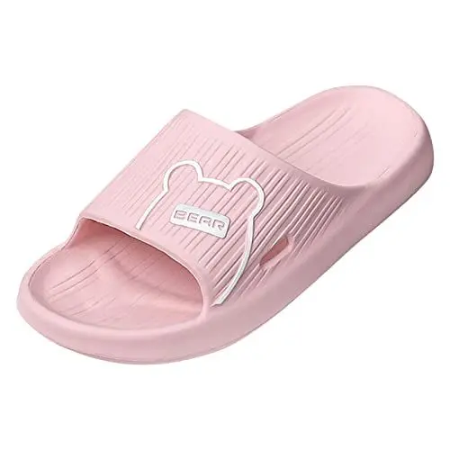 Produktbild: Pantoletten Damen Mit Absatz Kinder Badeschuhe Frauen Hausschuhe Muster Stil Modetrend im niedlichen Cartoon Flache Unterseite Bequeme rutschfeste Pantoletten Damen Mit Absatz Kinder (Pink, 37)