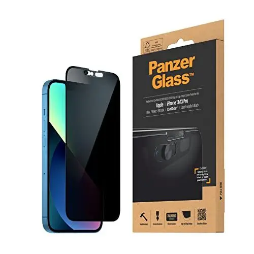 Produktbild: PanzerGlass™ Privacy Screen Protector mit Kamera Abdeckung für iPhone 13 13 Pro, vollständige Abdeckung, Case Friendly, Anti Fingerabdruck, Kamera Schieber iPhone, Smartphone Displayschutz iPhone