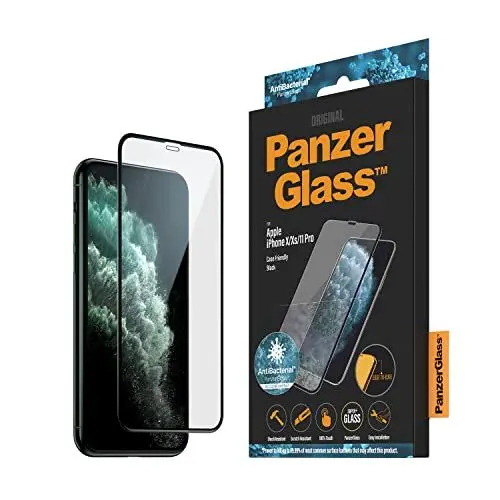 Produktbild: PanzerGlass™ Screen Protector für iPhone X Xs 11 Pro, vollständige Abdeckung, Case Friendly, Anti Fingerabdruck, Anti Bakteriell, gehärtetes Glas, iPhone Displayschutz, Glas Screen Protector