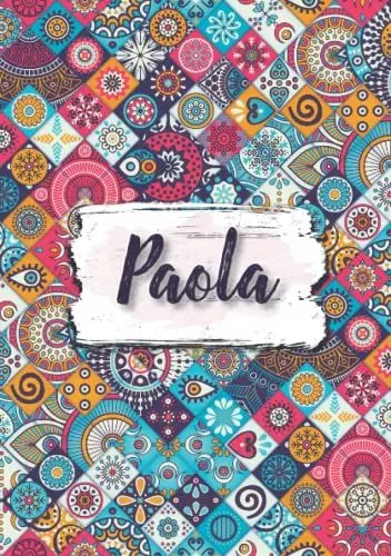 Produktbild: Paola: Taccuino A5 | Nome personalizzato Paola | Regalo di compleanno per moglie mamma sorella figlia ... | Design: fiori etnici | 120 pagine a righe, piccolo formato A5 (14.8 x 21 cm)
