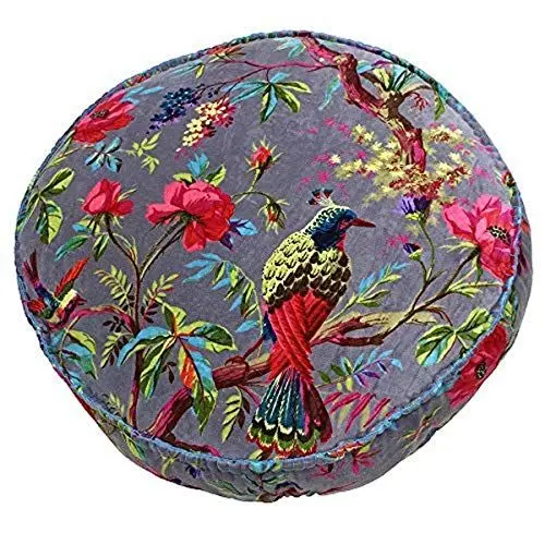 Produktbild: Paoletti Riva Paradies Runde Kissenbezug - Mink Purple - Bunter Vogel-Druck - Faux-Samt-Gewebe - Decke Genähte Kanten - 100% Baumwolle - 50X50X12Cm (20 