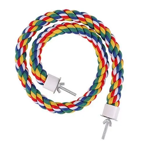 Produktbild: Papageien-Kletterseil, Baumwollseil, Vogelseil, Sitzstangen für Papageien, Schaukeln, Klettern, Stehspielzeug, bunt, Spiralständer, Ständer für Sittiche, Papageien, Wellensittiche, Nymphensittiche, 80