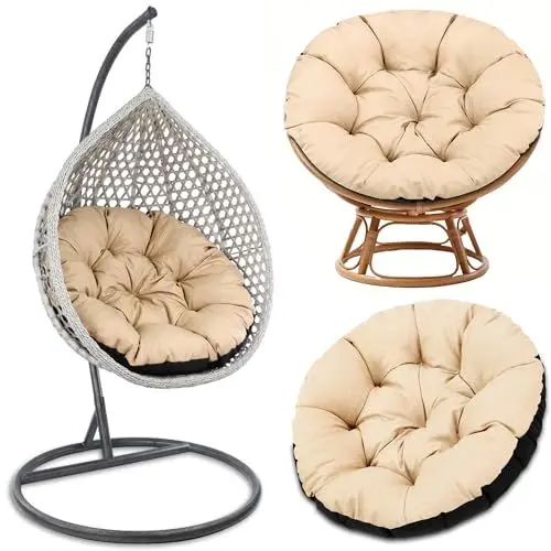 Produktbild: Amazinggirl Papasansessel Kissen Sitzkissen Hängesessel 100cm - Polster für Korbsessel Papasan Chair Lesesessel und Rattansessel für Outdoor und Indoor rund und groß Beige Farbton B