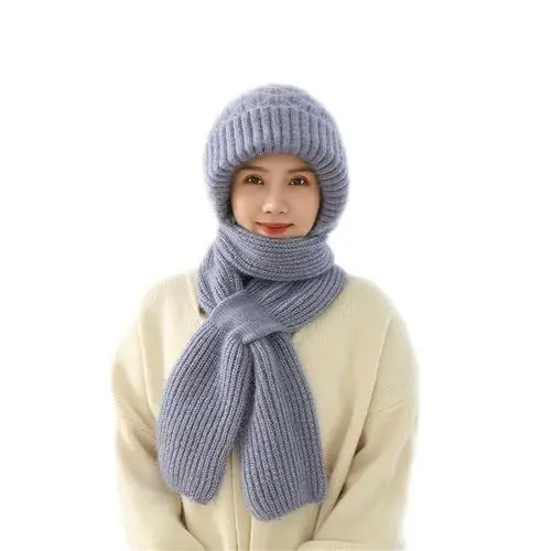Produktbild: papasgix Integrierter Gehörschutz Winddichte Mütze Schal Set Damen, Kapuzenschal für Frauen Winter, 2 in 1 Maskenschal Strickmütze Damen Verdickter Warmer Einteiliger Hutschal(Grau)