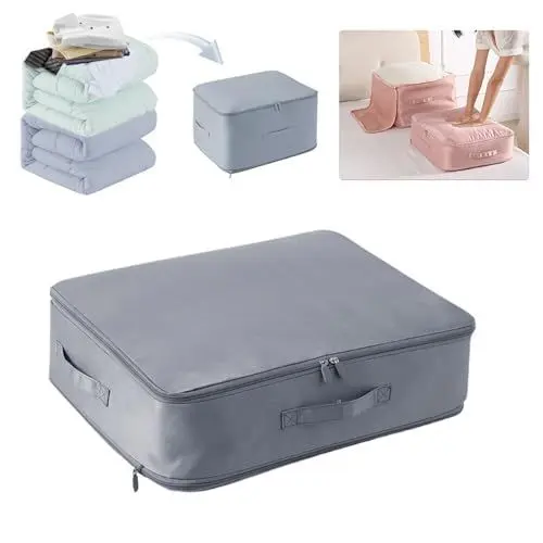 Produktbild: papasgix Platzsparender Selbstkomprimierender Organizer Packing Cubes Compression Storage Aufbewahrungstasche Bewegliche Organizertasche für Kleidung Decke (Grau, L52x42x30CM)