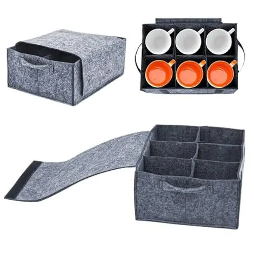 Produktbild: papasgix Tellerhalter Wohnmobil Filz Tassenhalter Camping Geschirr Aufbewahrung mit Seitengriff Camping Küche Zubehör Glashalter Gadgets Wohnmobil Wohnwagen Organizer(Grau 1pc Tassenhalter)