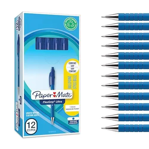 Produktbild: Paper Mate Flexgrip Ultra-Druckkugelschreiber | mittlere Spitze (1,0 mm) | blau stifte set | Schulsachen und bürobedarf | 12er-Box