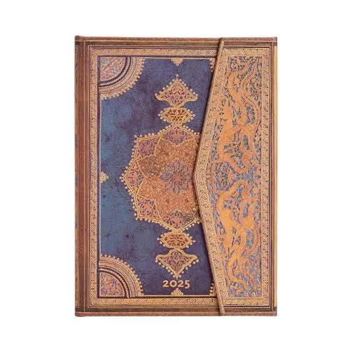 Produktbild: Safavid Indigo (Safavid Binding Art) Midi 12-month Vertical Hardback Dayplanner 2025 (Wrap Closure): tydzień na dwóch stronach, zamykany na magnes, papier 100 gsm