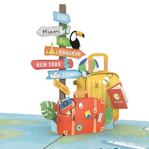 Produktbild: papercrush® Pop-Up Karte „Gute Reise“ (Welt Edition) - 3D Gutscheinkarte, Geldgeschenk für Urlaub in Bangkok, New York und Dubai, Besonderer Reisegutschein für Bali, Kapstadt und Sydney