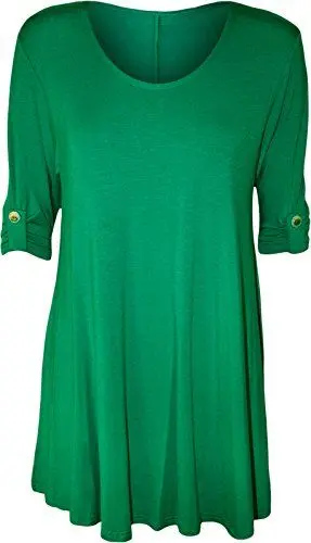 Produktbild: PaperMoon - Damen Übergröße Rundhalsausschnitt Kurzarm Ausgestelltem Lange Top - Jade - 54-56 / 26-28
