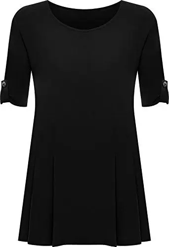 Produktbild: PaperMoon - Damen Übergröße Rundhalsausschnitt Kurzarm Ausgestelltem Lange Top - Schwarz - 54-56 / 26-28