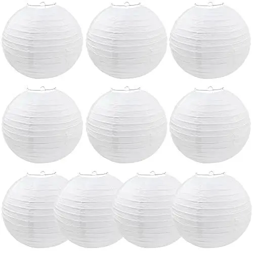 Produktbild: Papier Laterne,10 Stücke Lampion in Kugel-Form Lampenschirm Rund Lampions Weiß Papier Laterne Feier Lampions,Für Garten,Hof,Terrasse,Hochzeit,Fest Deko