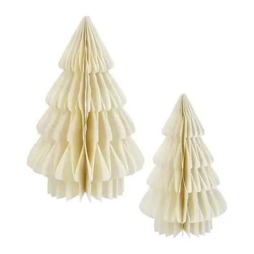 Produktbild: Spetebo Papier Tannenbaum Aufsteller 2er Set 30 cm / 20 cm - Creme - Tisch Deko Weihnachtsbaum zum Aufstellen - Dekoaufsteller für Weihnachten Advent Winter Fenster Dekoration