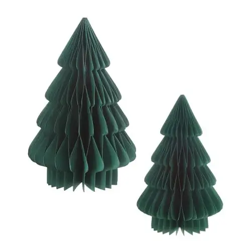 Produktbild: Papier Tannenbaum Aufsteller 2er Set 30 cm / 20 cm - grün - Tisch Deko Weihnachtsbaum zum Aufstellen - Dekoaufsteller für Weihnachten Advent Winter Fenster Dekoration
