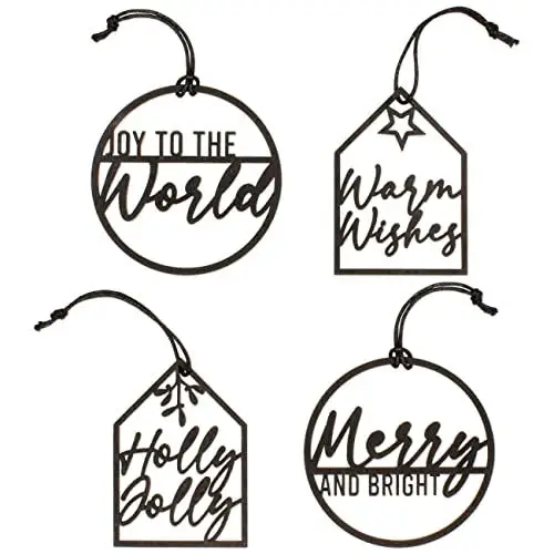 Produktbild: Papierdrachen 12 Anhänger aus Holz für den Weihnachtsbaum - Baumschmuck - Weihnachtsbaumdekoration - Baumdeko - Weihnachtsdekoration - Schwarz Lettering - Set 11