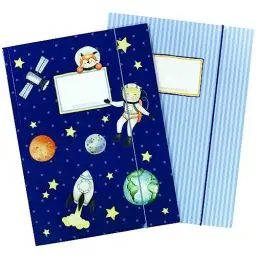 Produktbild: Papierdrachen 2 hochwertige Schulmappen für Kinder DIN A4 | Motiv Astronaut - Postmappe für Grundschüler - Heftsammler - Sammelhefter - Set Nummer 5