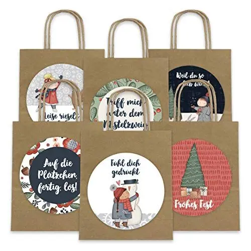 Produktbild: Papierdrachen 6 Geschenktüten zu Weihnachten 18cm x 22.5cm x 8cm mit XXL Stickern - Weihnachtsgeschenke praktisch verpacken - Ideal zum Verschenken - Henkeltüte Motiv Cozy Winter