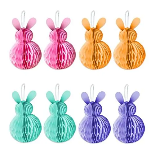 Produktbild: Papierdrachen 8 Osterhasen aus Seidenpapier zum Aufhängen und Dekorieren - Größe 10x5cm inkl Band - ideale Osterdekoration für Sträucher und Äste - wiederverwendbar - bunt - Set 6
