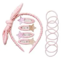 Produktbild: Papierdrachen Besonderes Haar Accessoires Set mit Haarreif, Glitzer-Haarspangen, Haargummis kombiniert mit hochwertigem Musselin Stoff - Hellrosa - für Mädchen und Damen