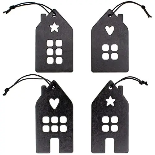 Produktbild: Papierdrachen Christbaumschmuck - 12 Anhänger aus Holz für den Weihnachtsbaum - Baumschmuck - Weihnachtsbaumdekoration - Baumdeko - Weihnachtsdekoration - Schwarze Häuser - Set 13