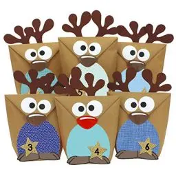 Produktbild: Papierdrachen DIY Adventskalender 2024 zum Befüllen - Rentiere mit blauen Bäuchen zum selber Basteln - 24 Tüten zum individuellen Gestalten und zum selber Füllen - Weihnachten für Kinder