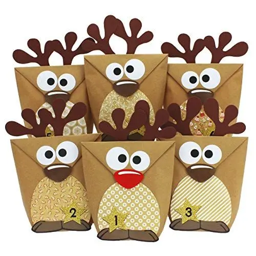 Produktbild: Papierdrachen DIY Adventskalender 2024 zum Befüllen - Rentiere mit braunen Bäuchen zum selber Basteln - 24 Tüten zum individuellen Gestalten und zum selber Füllen - Weihnachten für Kinder