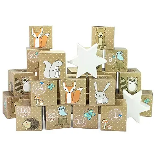 Produktbild: Papierdrachen DIY Adventskalender Kisten Set – Waldtiere - 24 bunte Kisten zum Aufstellen und zum selber Befüllen - 24 bunte Boxen I Schachteln