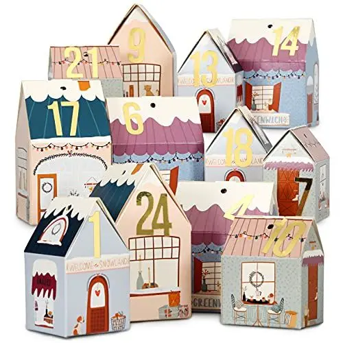 Produktbild: Papierdrachen DIY Adventskalender zum Basteln und Befüllen - Häuser Set - Weihnachtsdorf bunt - 24 bunte Falt-Schachteln zum Aufstellen und Dekorieren - 24 Boxen - Weihnachtsdorf - wiederverwendbar