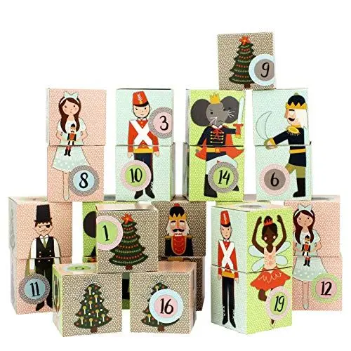Produktbild: Papierdrachen DIY Adventskalender zum Befüllen - Kisten Set - Motiv Nussknacker - 24 bunte Schachteln aus Karton zum Aufstellen und zum Befüllen - 24 Boxen - Weihnachten 2024