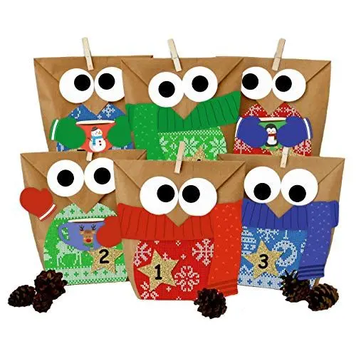 Produktbild: Papierdrachen DIY Adventskalender zum Befüllen - Weihnachtseulen - Eulen Weihnachten - Set Strickpullover - zum selbst basteln - für Kinder und Erwachsene