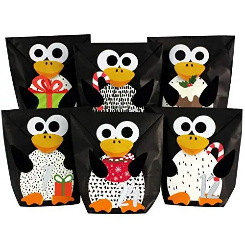 Produktbild: Papierdrachen DIY Adventskalender 2024 zum Befüllen - ausgestanzte Pinguine - mit 24 schwarzen Papiertüten zum selbst Befüllen und zum Selberbasteln - Weihnachten für Kinder