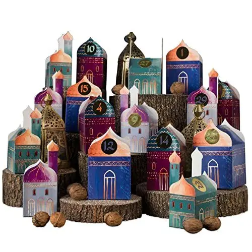 Produktbild: Papierdrachen DIY Ramadan Kalender zum Basteln und Befüllen - Häuser - 30 bunte Falt-Schachteln zum Dekorieren - 30 Geschenk-Boxen - Eid Mubarak - wiederverwendbar - Set 1