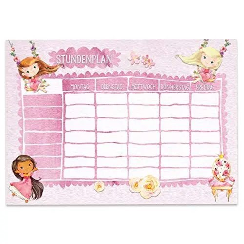 Produktbild: Papierdrachen Stundenplan DIN A4 Block - Motiv Prinzessin - beschreibbar Schule oder Uni - Terminkalender und Wochenplan für Kinder
