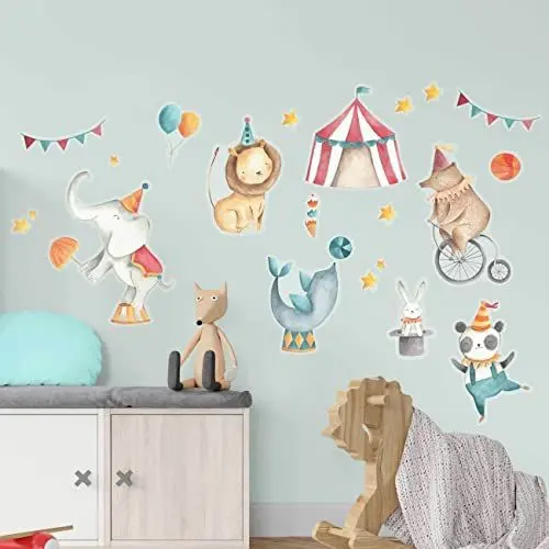 Produktbild: Papierdrachen Wandtattoos - 8 Bögen mit Wandstickern für Kinder - Kinderzimmer Dekoration - Wand Deko - Zirkus - 22 x 30 cm je Bogen - für Jungen und Mädchen - Set 3