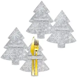 Produktbild: Papierdrachen Weihnachtdekoration Filz Besteckhalter - Motiv Tannenbaum - in Farbe grau mit hochwertiger Bedruckung - festliche Weihnachtsdekoration - Set 3
