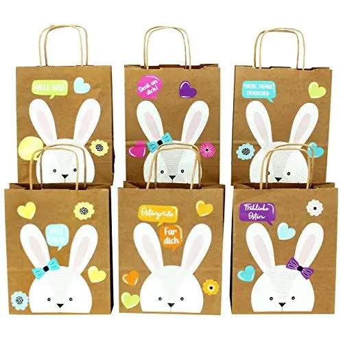 Produktbild: Papierdrachen XXL Geschenktüten für Kinder zu Ostern - Osterdeko - Kreatives Osternest mit 6 Papiertüten und süßem Hasengesicht - Set Nummer 1