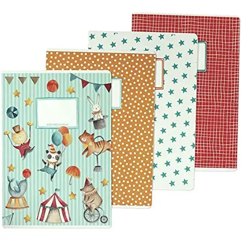 Produktbild: Papierdrachen - 4 hochwertige Schulhefte für Kinder DIN A4 | liniert und kariert 32 Seiten - Motiv Zirkus - zur Einschulung für Grundschüler - Set Nummer 3-16 Blatt