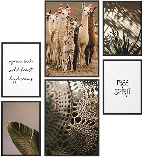Produktbild: Papierschmiede® Mood Poster Set Boho Alpaka, Deko Bilder Wohnzimmer, 2x DIN A4 und 4x DIN A5, Home Decoration Boho Style Lama Bohemian Aloe Vera - Wandposter ohne Rahmen
