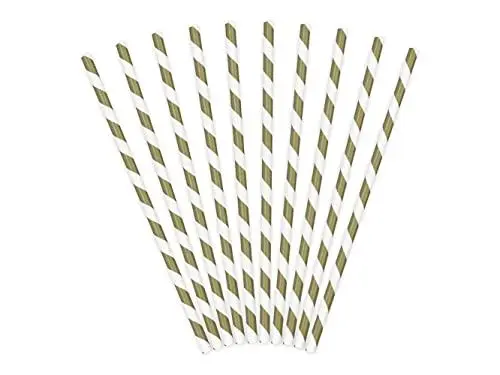 Produktbild: Papierstrohhalme 10er Set 19cm Trinkhalme Einweg Cocktail Strohhalme Getränke Deko Partyzubehör/PartyDeco SPP1-019 - Papierstrohhalme - gold/weiß gestreift - 19,5cm (1 VPE / 10 Stk.)
