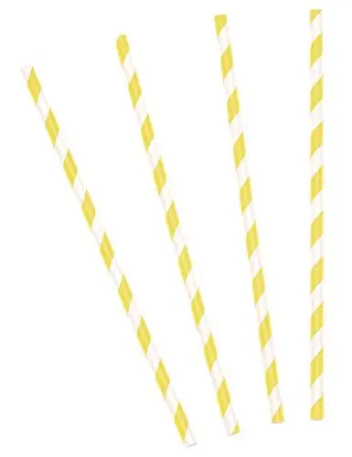 Produktbild: Papierstrohhalme 10er Set 19cm Trinkhalme Einweg Cocktail Strohhalme Getränke Deko Partyzubehör/PartyDeco SPP1-084 - Papierstrohhalme - gelb/weiß gestreift - 19,5cm (1 VPE / 10 Stk.)