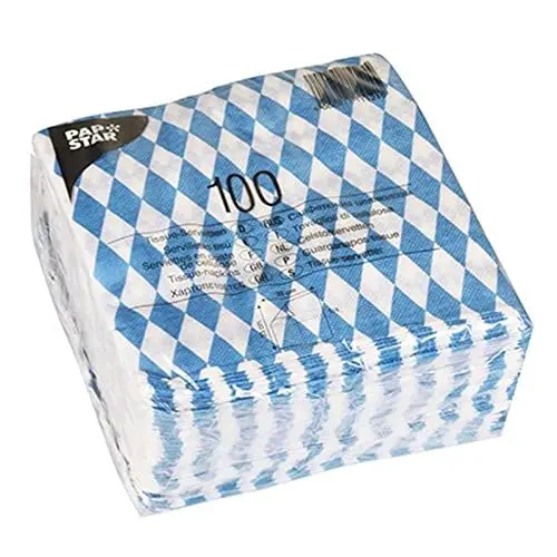 Produktbild: Papstar Servietten / Tissueservietten bayrisch blau (100 Stück) 1-lagig, 1/4-Falz, 33 x 33 cm, für Gastronomie oder Feste, für bayrische Spezialitäten, #11121